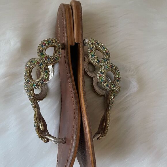 Matisse leather gold upper with multi color rhinestones thong flats sandals Sz7M - Picture 5 of 6